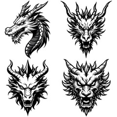 Dragon head silhouette Logo Design Vector Illustration set