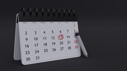 Friday the 13th calendar day. Bad luck date superstition