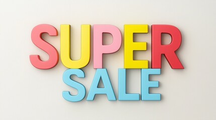Colorful letters spelling 'SUPER SALE' against a neutral background, perfect for promotional materials and advertising.