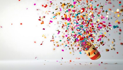 A joyful party popper emoji bursting with confetti on a crisp white background