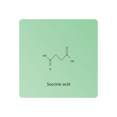 Succinic acid skeletal structure diagram.aliphatic acid compound molecule scientific illustration.