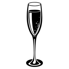 Elegant Champagne Glass Silhouette with Bubbles for Celebration Themes