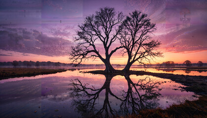 Fototapeta premium Arbre majestueux sous un ciel crépusculaire