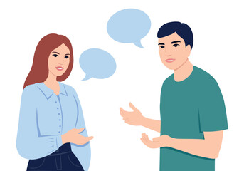 Woman and man talking. Flat vector illustration