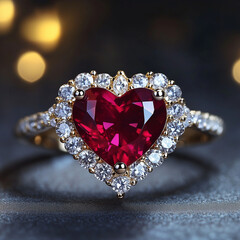 ruby heart shaped gold diamond engagement ring 