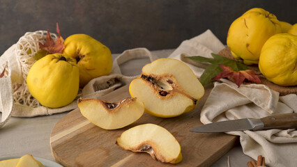 Ripe yellow quinces