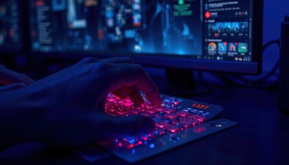 Digital gaming night computer setup close-up