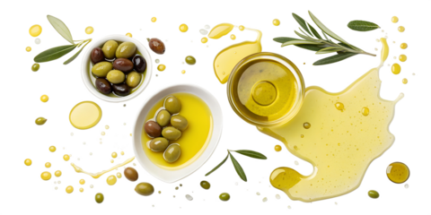 oil and olives isolated on white background 
