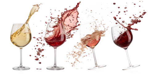 red wine pouring into glass isolated on white background 