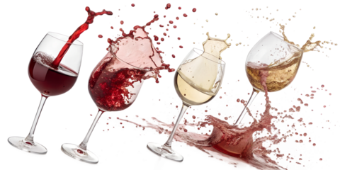 red wine pouring into glass isolated on white background 