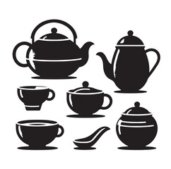 Tea pot set silhouette vector illustration