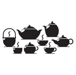 Tea pot set silhouette vector illustration