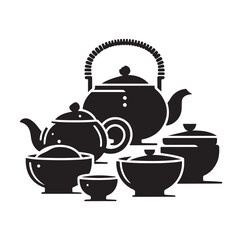 Tea pot set silhouette vector illustration