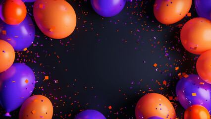 Celebration with Orange and Purple Balloons and Confetti