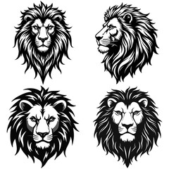 Lion head silhouette logo design vector illustration set