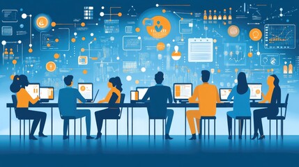 Collaborative Corporate Meeting: Diverse Team Analyzing Data in Modern Office Setting