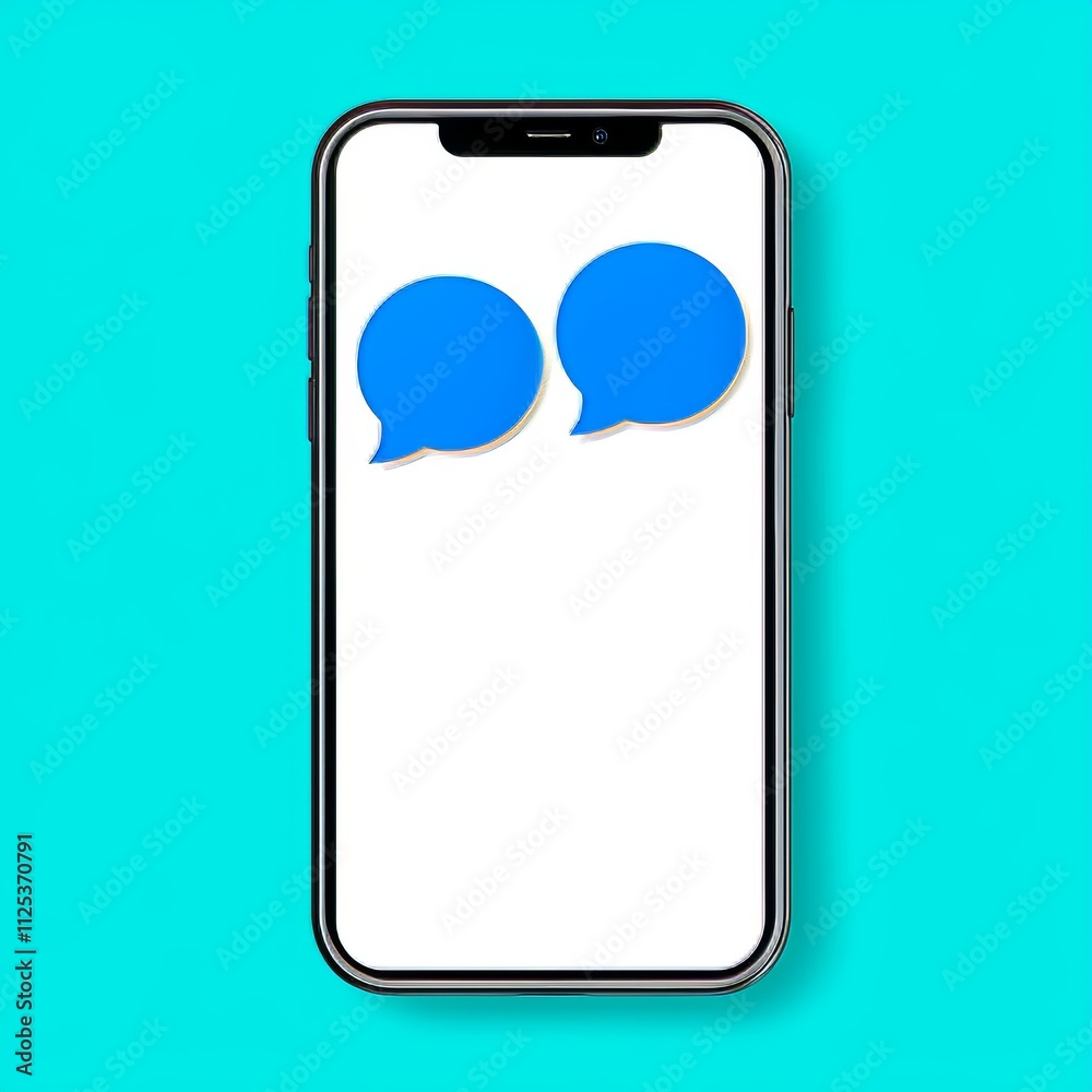 Poster a smartphone displaying two clear text bubbles against a blue backdrop, illustrating the concepts of