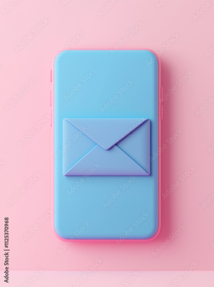 Poster a smartphone displaying a new mail or message notification on a blue table, illustrating the concept