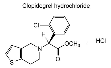 Chemical structure of clopidogrel hydrochloride, drug substance