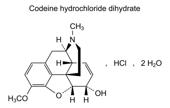 Chemical structure of codeine hydrochloride dihydrate, drug substance