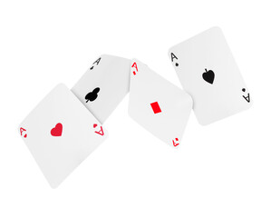 Four aces in air on white background. Poker and other card games