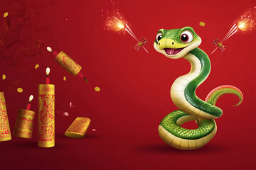 Fototapeta premium Año nuevo chino, año de la serpiente en China. Serpiente sobre elementos tradicionales.