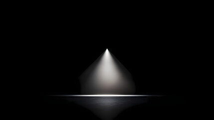 A single beam of light radiates from the center of a flat black background, casting a warm glow with subtle texture and dramatic contrast. Radiant. Illustration