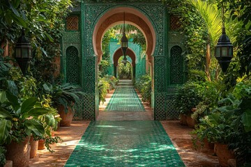 Fototapeta premium The urban parks of Marrakech, Morocco, feature gardens and trees.
