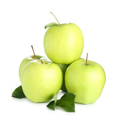 Many fresh green apples isolated on white
