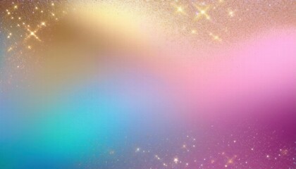 Sparkling Dreamscape: A captivating abstract background with a blurred gradient of vibrant pink, blue, and gold hues, adorned with shimmering golden glitter and sparkling stars.