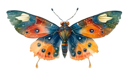 Colorful Artistic Illustration of a Butterfly with Intricate Patterns and Vibrant Hues, Perfect for Designs, Educations, and Nature Themes