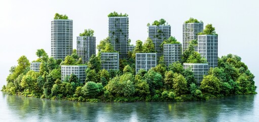 Obraz premium Cooperative city planning that integrates green spaces and sustainable design, with a solid color backdrop.