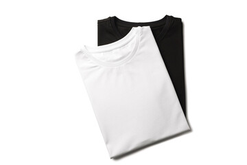 Black and white t-shirts on white background, top view. Mockup for design