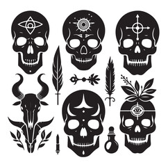 Skull silhouettes set vector illustration