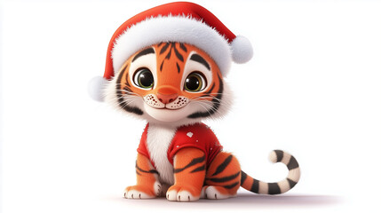Festive Cartoon Tiger in Santa Hat for Christmas Cards and Holiday Marketing