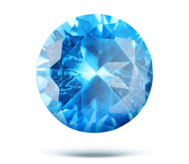 One light blue shiny gemstone in air on white background
