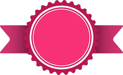 Pink round award ribbon with copy space representing achievement, success, ranking, first place, winner, guarantee and quality, isolated on white background