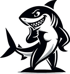 Obraz premium Funny Shark Silhouette Vector with Big Cartoon Eyes and Cheeky Grin - Transparent Background Illustration