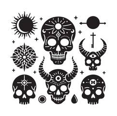 Skull silhouettes set vector illustration