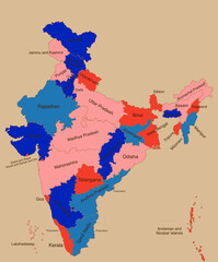 Obraz premium Detailed Political Map of India With State and Union Territories Labels