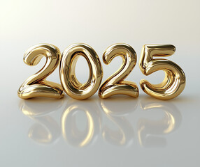 3D golden text "2025" in a style of twisted and elongated forms, on a white background, rendered with Cinema 4D. The text is an organic sculpture made from shiny gold metal.