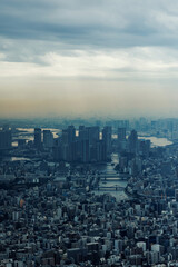 Aerial View of an Big City Urban Landscape at Dusk time