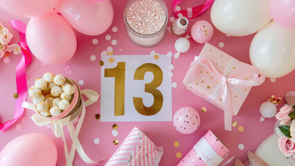 Pink Themed 13th Birthday Party With Balloons And Gifts