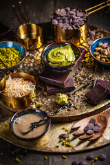 Preparing homemade Dubai chocolate with ingredients