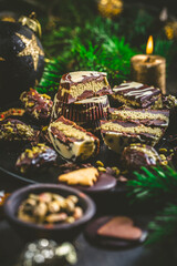 Dubai Chocolate chocolates with green kadayif and pistachio spread for Christmas
