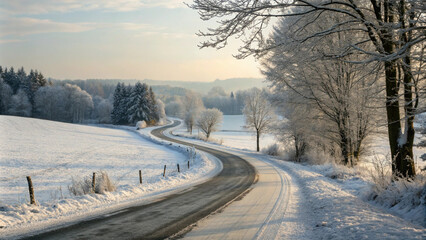 Winding Winter Road Through Snowy Landscape