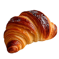 Freshly baked croissant with golden crust isolated on white background: A perfectly baked croissant with a flaky, golden-brown crust, its delicate layers visible and slightly crisp, emitting an inviti