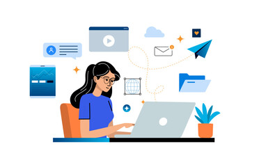 Girl working at her laptop.