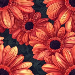 Gerbera flower plant flora bloom botany seamless pattern ornament design, tile
