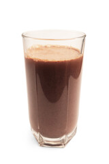 Protein drink cocktail, chocolate smoothie in a glass, isolated on transparent background